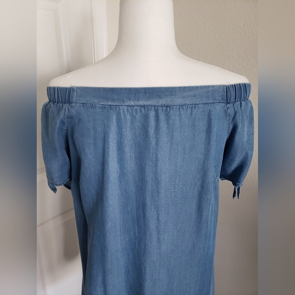 BLACK LABEL C'EST TOI SOF BLUE TENCEL OFF THE SHOULDER DRESS SIZE S - Picture 5 of 7